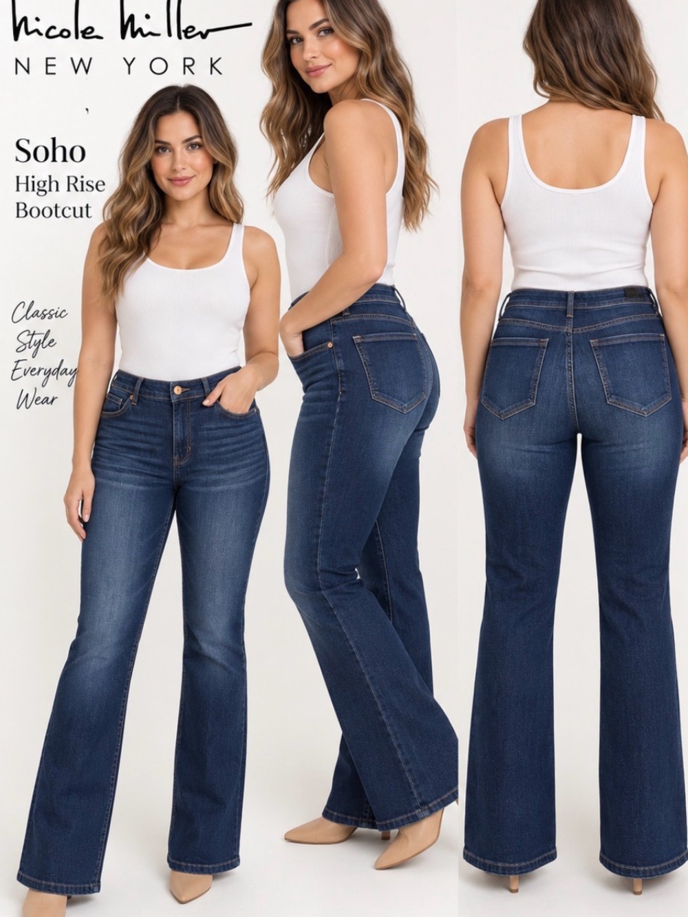 Nicole Miller New York Soho High Rise Bootcut Jeans Size 16 Dark Wash Stretch